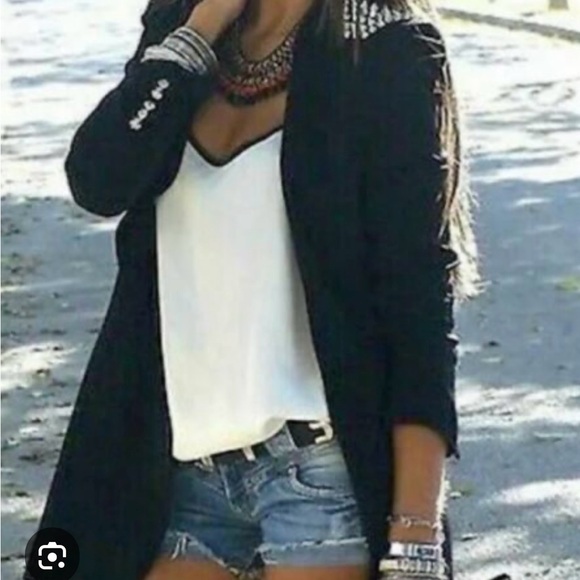 Zara Jackets & Blazers - Zara fitted blazer-Silver spiked studs on shoulders and lower arms-Black-Size XS
